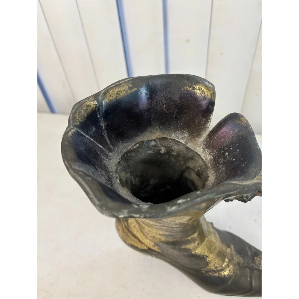 VTG Cast Iron Boot Vase Planter Rustic Western Decor 10